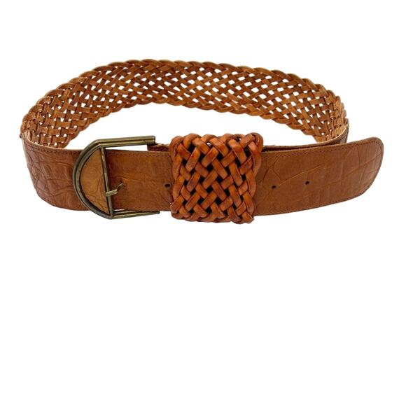 Axe Mode brown woven braided leather boho belt size 32 - Picture 2 of 9